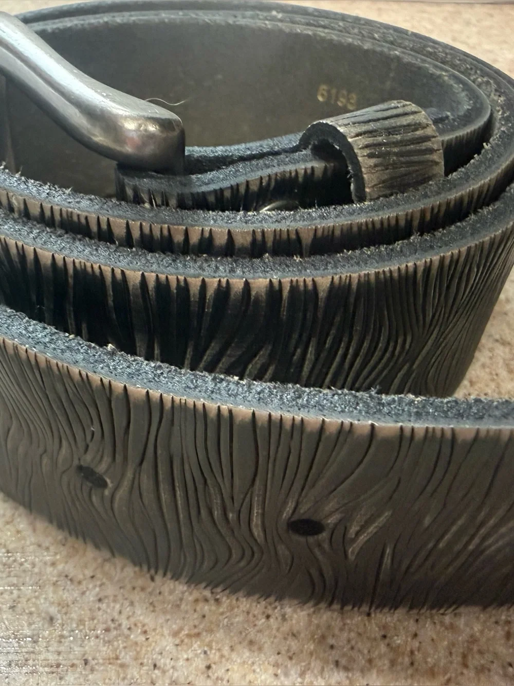 Textured Black Leather Belt with Silver Buckle from Buckle